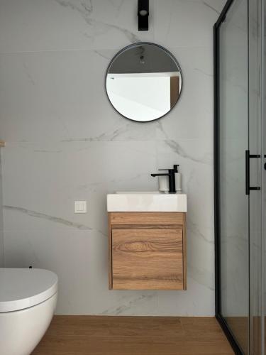 a bathroom with a sink and a mirror at Babin bed&breakfast in Pirovac