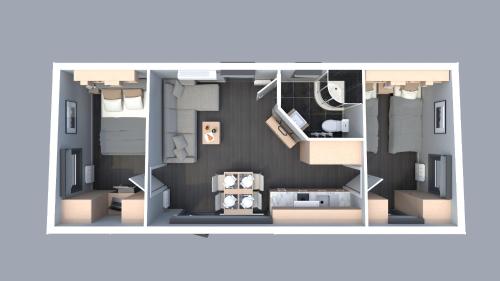 aometric view of a room with a bedroom and a living room at Sommer Chalet 32 in Nabburg