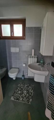 a bathroom with a sink and a toilet at Casa Vacanza Glicine in Parzanica