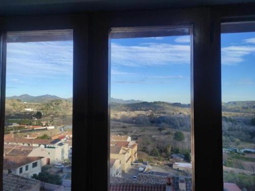 a view of a city from a window at La Vía Verde in Jérica