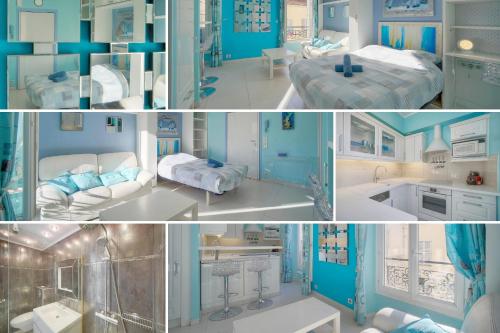 un collage de trois photos d'une pièce dans l'établissement Le Ina-Ultra Centre-Charmant-VCA, à Cannes