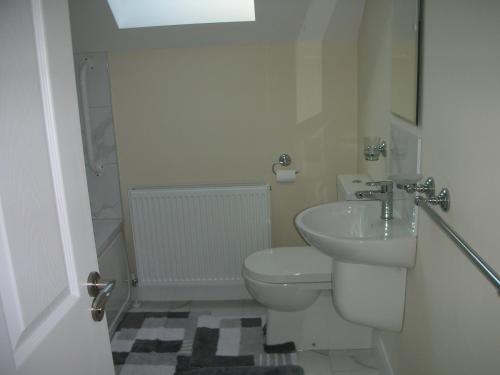 a bathroom with a white toilet and a sink at 18 Carraig Naofa in Bantry