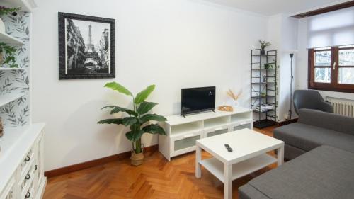 a living room with a couch and a tv at AG Piso Valle Inclán en el centro de Carballo in Carballo