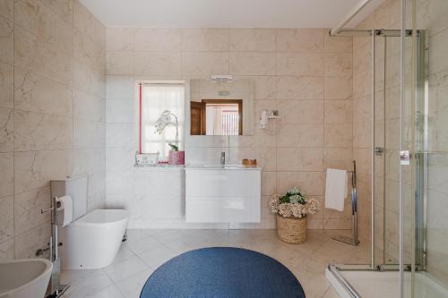 a bathroom with a toilet and a sink and a shower at Casa Zé Manel - Turismo Rural in Paranhos