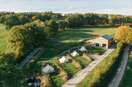 an overhead view of a group of tents in a field at Le Domaine de Bra in Bra