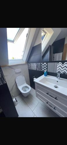 a bathroom with a white toilet and a sink at Era Singles in Murg