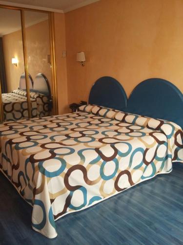 a bedroom with a bed and a large mirror at Hotel VillaPaloma in La Virgen del Camino