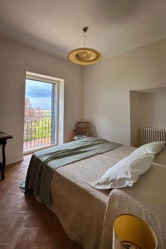a bedroom with a large bed and a window at Merumalia Wine Resort in Frascati