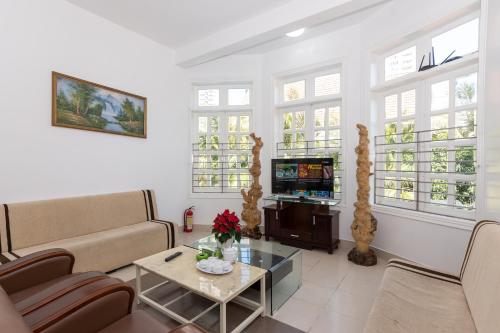 a living room with a couch and a tv at Minh Phước Villa 12 Kim Ngân in Vung Tau