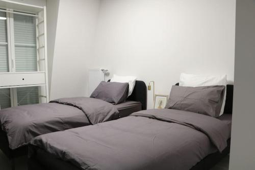 deux lits côte à côte dans une pièce dans l'établissement Cozy Luxe Villiers 10 minutes de paris - Proche Disneyland, à Villiers-sur-Marne