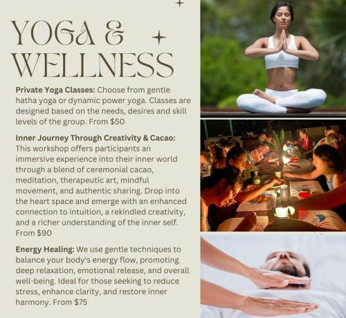 a flyer for a yoga wellness class at Arenal Getaway in Fortuna