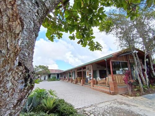 un resort con un grande edificio con cortile di HOTEl NUSS a San Roque