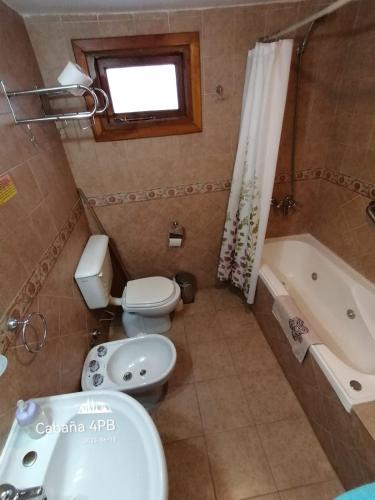 a bathroom with a toilet and a sink and a tub at Don Justo in San Carlos de Bariloche