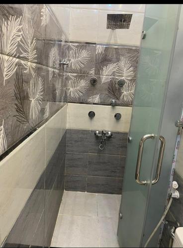 a shower with a glass door in a bathroom at Happy house Aswan in Aswan