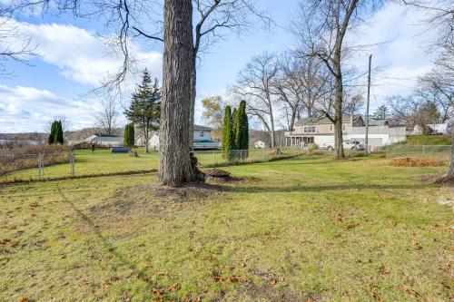 a tree in the middle of a grassy yard at Secluded Home with Lake View in Delton! in Delton
