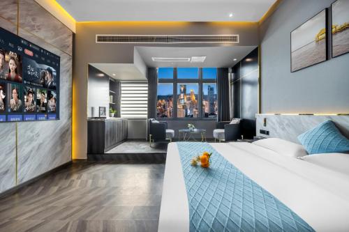 Yunmu International Hotel Chongqing Jiefangbei Pedestrian Street Branchにあるベッド