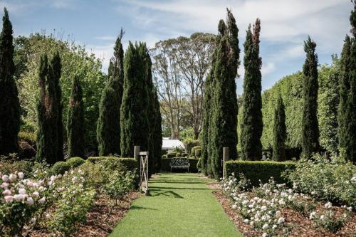 un jardín con cipreses y un camino en The Merribee, Villa Botanica, en Numba