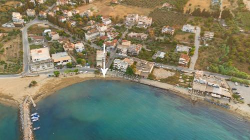 an aerial view of a beach next to the ocean at Relax house by the sea in Volos