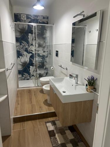 a bathroom with a sink and a toilet and a shower at Holiday house ice honey in Calatabiano