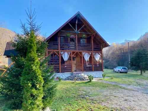 a log cabin with a car parked in front of it at Cabana Mădălin in Gurani