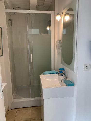 une salle de bain avec douche et lavabo dans l'établissement Oasis de verdure, à Sanary-sur-Mer
