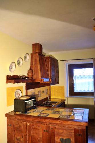 a kitchen with a counter top with a microwave at Chèvres à Cheval - Apartment in Aosta
