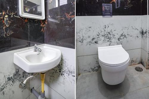 two pictures of a bathroom with a toilet and a sink at FabHotel HSR Gateway in Bengaluru