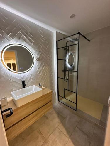une salle de bain avec un lavabo et un miroir dans l'établissement Zen Mayar House Toulouse centre, à Toulouse