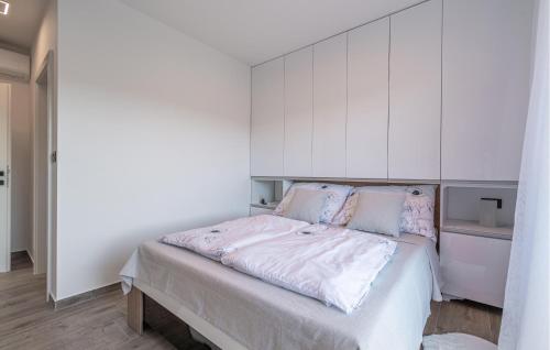 a bedroom with a large bed with white cabinets at Nice Home In Labin With Sauna in Labin