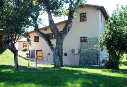 a white house with a tree in the yard at Villaggio Del Sole in Giove