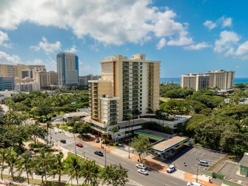 an aerial view of a city with tall buildings at Luana Waikiki Hotel & Suites in Honolulu