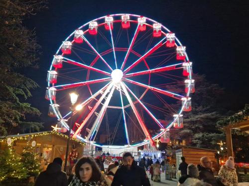 a ferris wheel at a christmas fair at night at La Casa di Vale Muse in Trento