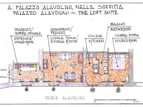a drawing of a plan of a villa at Palazzo Alavolini - the loft suite in Fano
