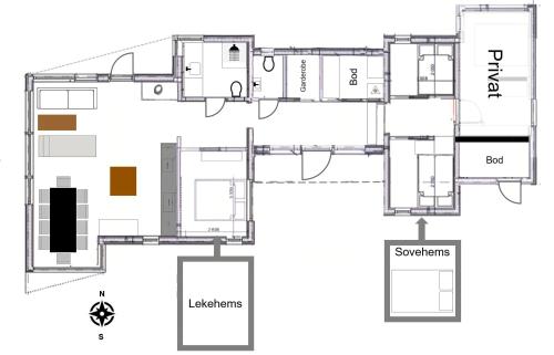 a floor plan of a house at Stylish Mountain Cabin In Hallingdalen in Flå