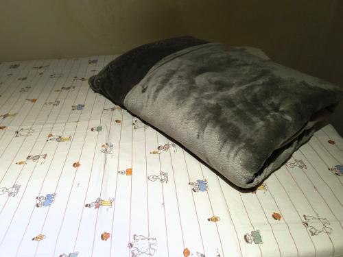 a bed with a pillow on top of it at Pousada Próximo Metro Conceição, Itaú, e Expo SP in Sao Paulo