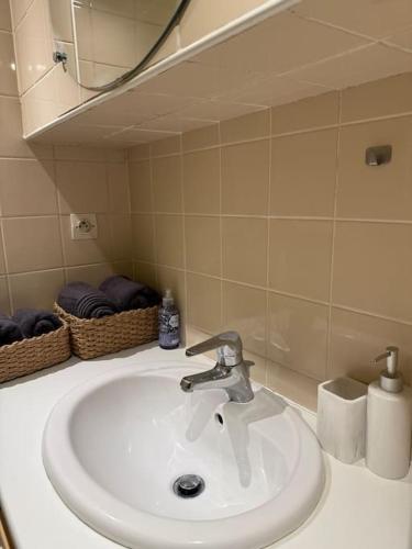 a bathroom with a white sink and a mirror at Appartement au Plessis-Robinson in Le Plessis-Robinson