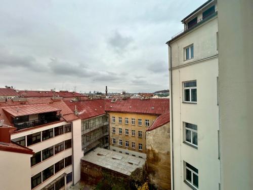 an overhead view of a city with buildings at Red & Blue Design Hotel Prague in Prague