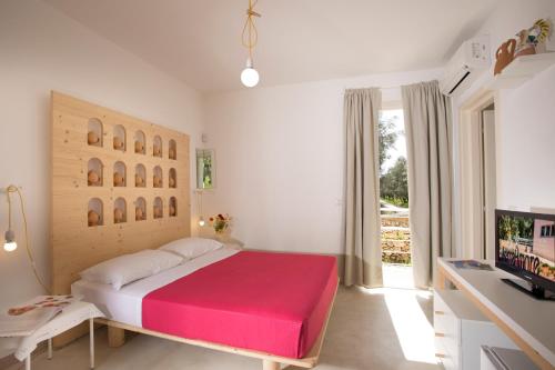 een slaapkamer met een groot bed en een televisie bij TerreAmare Agriturismo in Porto Cesareo