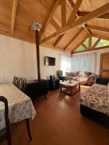 a living room with a couch and a table at Cabañas Vega de Ancoa in Cruce Ancoa