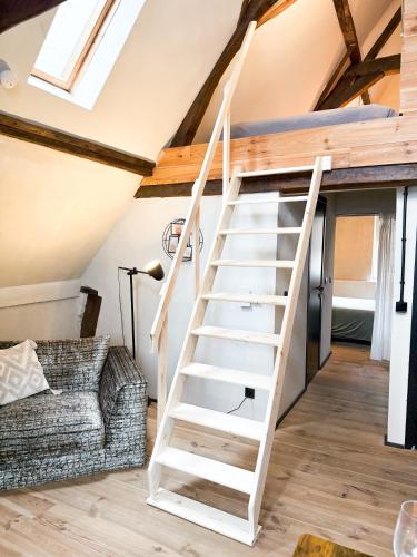 a ladder leading up to a loft bed in a room at LouLou Home's in Antwerp