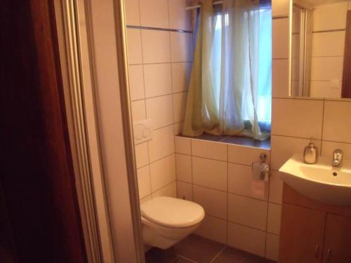 a small bathroom with a toilet and a sink at Apartment Diana by Interhome in Saas-Almagell