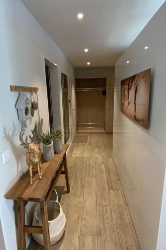 a hallway of a house with a table and plants at Apartment Alpenrose by Interhome in Adelboden