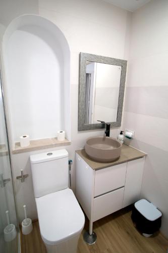 a bathroom with a sink and a toilet and a mirror at Luna de Mojácar in Mojácar