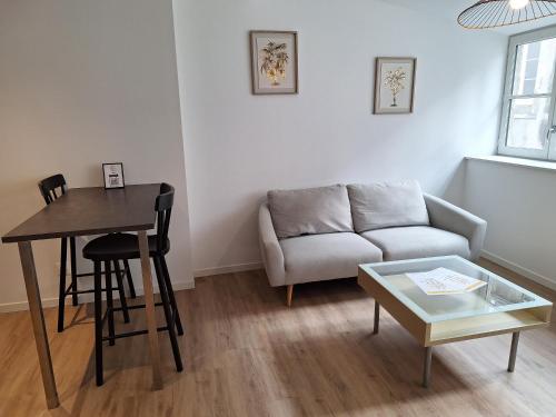 un salon avec un canapé et une table dans l'établissement Notre Dame 4 - 50m bords de Loire - Hypercentre - Très lumineux, à Orléans