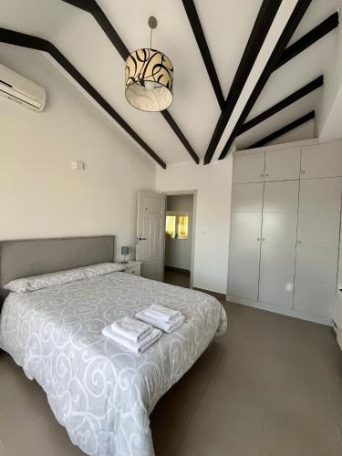 a bedroom with a large bed and a ceiling at Garrotera arco de Jerez in Zafra