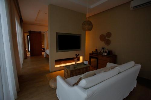 TV a/nebo společenská místnost v ubytování Okan Chalet