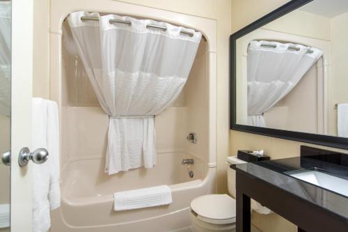 a bathroom with a tub and a toilet and a sink at Comfort Inn in Orillia