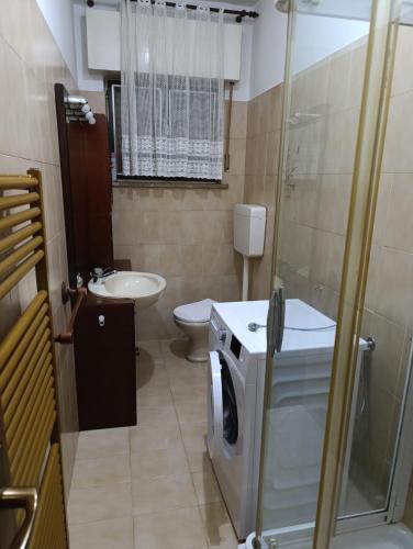 a bathroom with a toilet sink and a washing machine at Samuel Apartment 7 Posti Letto Monfalcone in Monfalcone