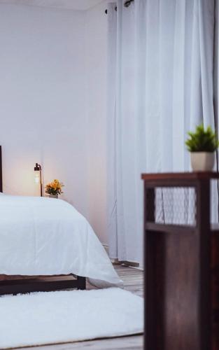 a bedroom with a bed with white sheets and a window at Private Suite near Busch Gardens Adventure Island USF and I-275 in Tampa