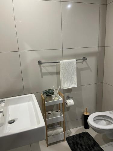 a bathroom with a sink and a toilet at Windhoek Cozy stay in Windhoek